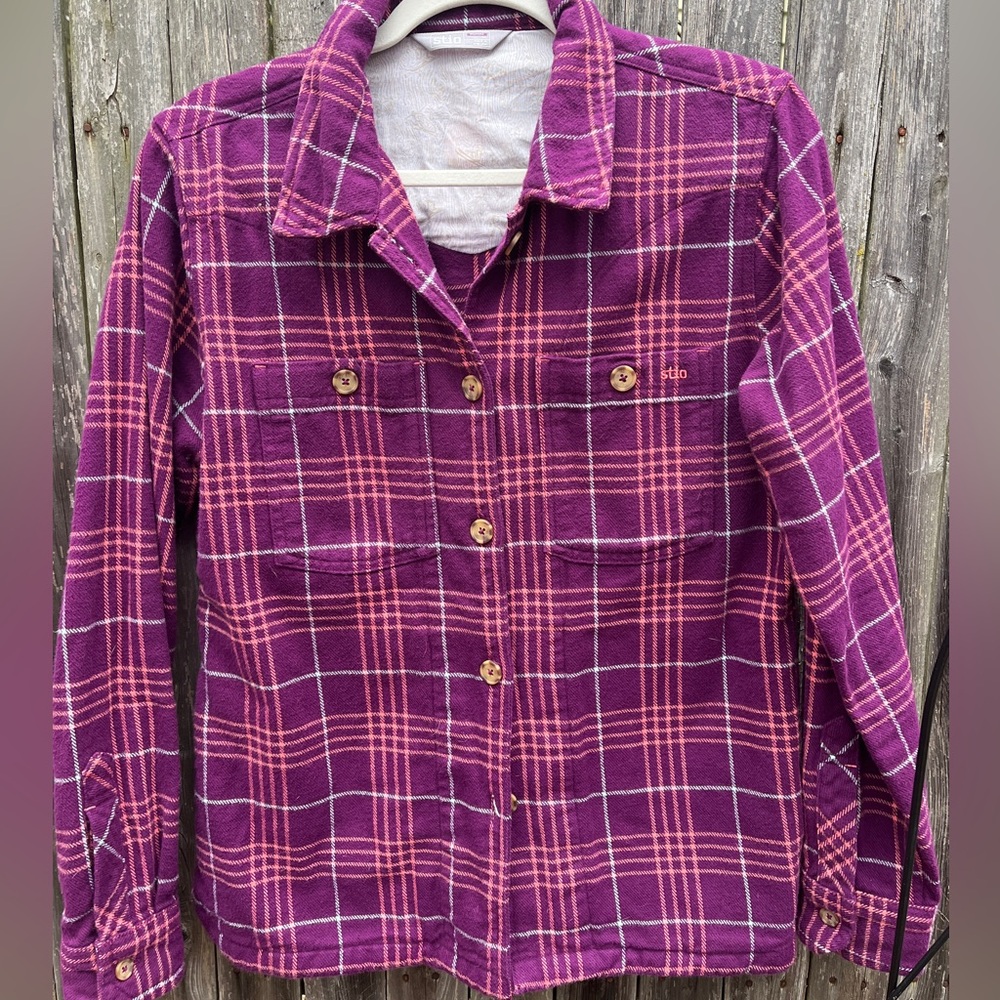 Stio Purple Plaid Button-Down Shirt
